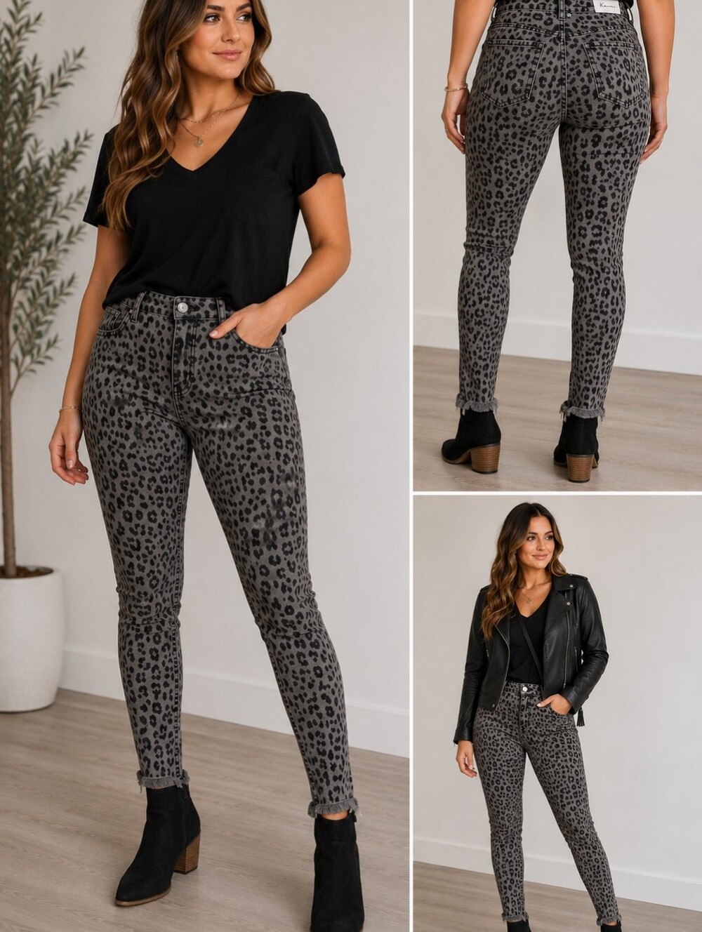 Kancan Leopard Print Skinny Jeans in Gray and Black Size 7/27